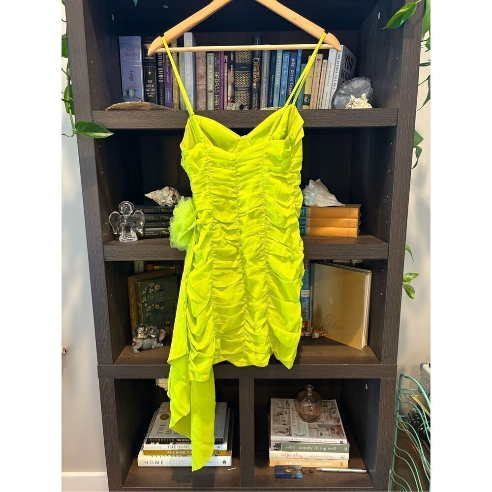 NWT For Love & Lemons Lorlai Green Ruched Bodycon Mini Dress Size Small - Picture 5 of 9